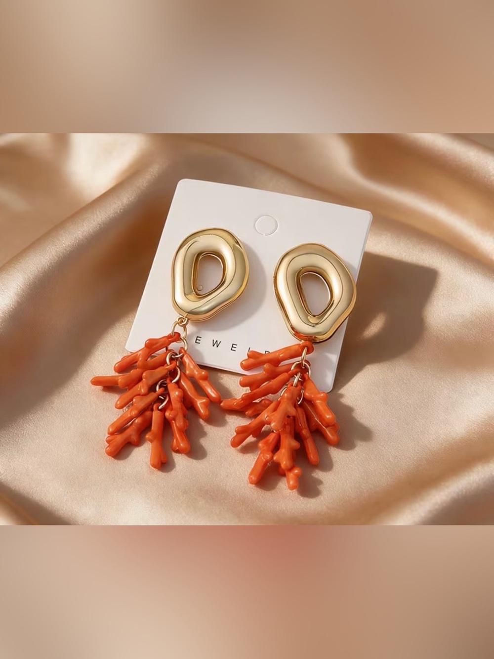 Gold and Orange Coral Drop Earrings - Fashion Jewelry